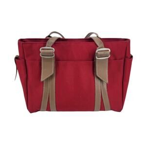 Jack Gomme Paris Red Canvas Leather Trim Tote Bag Satchel with Adjustable Straps